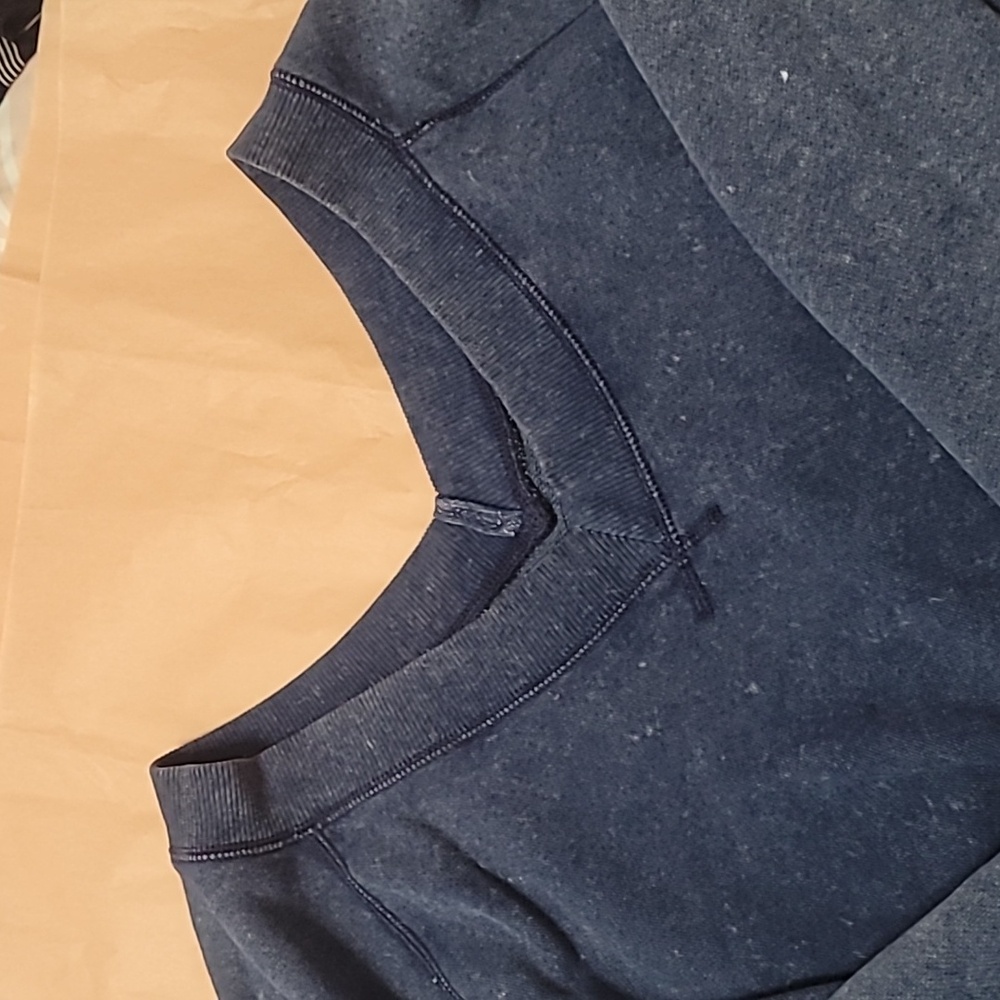 Aerie Blue Navy V-neck Distressed Look Slouchy Comfy Sweatshirt Size L - Picture 2 of 7